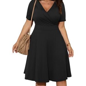 Poseshe Womens Dress V-neck Wrap Style Stretch Black Size 3XL New‎ With Tag